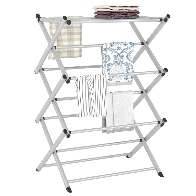 FKUO Household Indoor Folding Clothes Drying Rack, Dry Laundry and Hang Clothes,Towel Rack (Silver Gray)