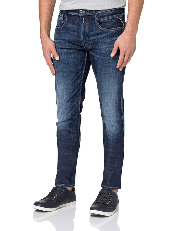 REPLAY Men's Anbass Aged Jeans, 0074 Dark Blue, 27W x 32L