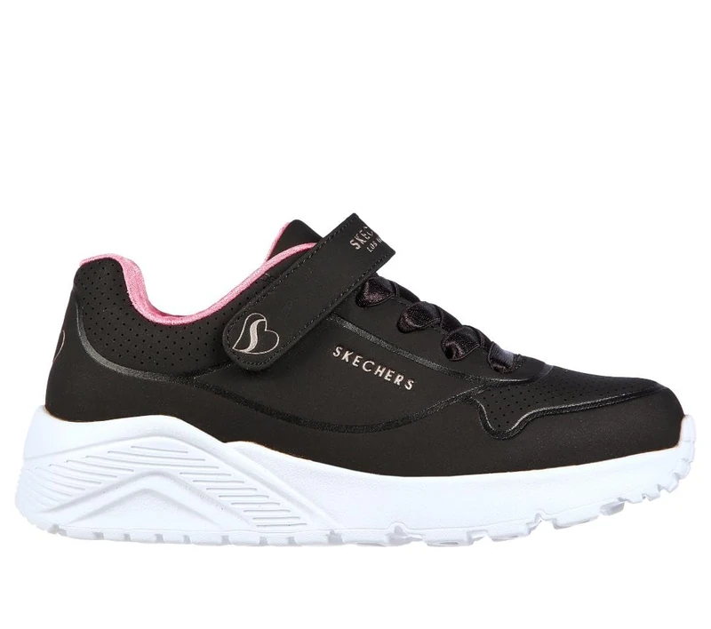 Skechers Girl's Uno Lite Sneakers, Black Synthetic/Rose Gold Trim, 13 UK Child