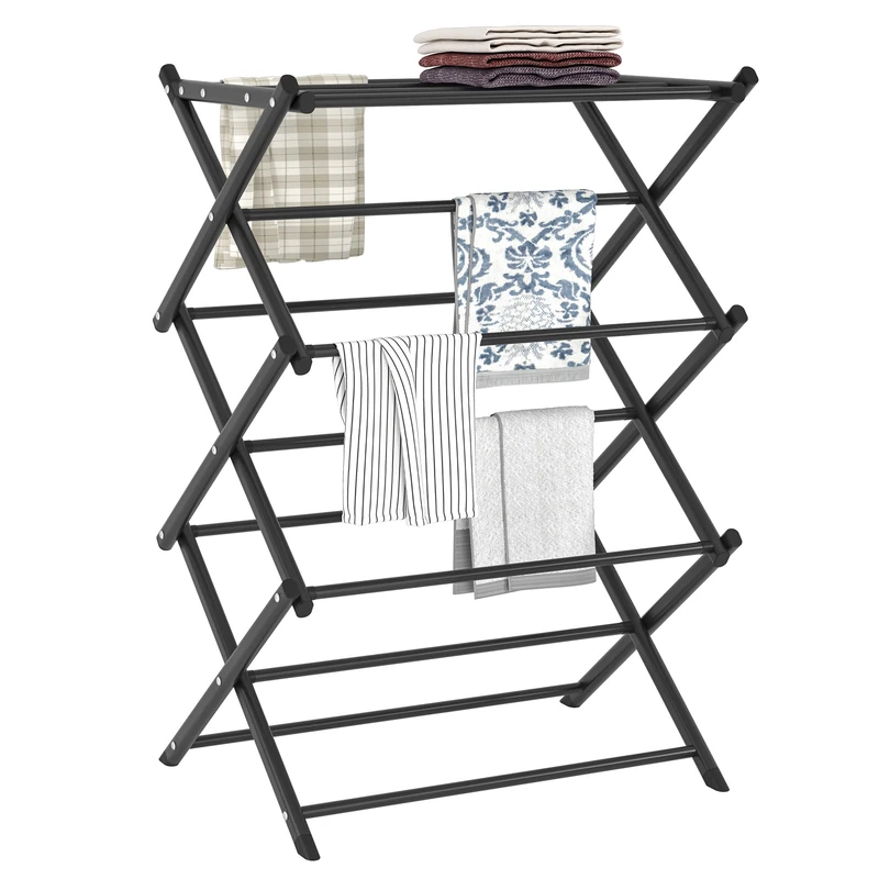 FKUO Household Indoor Folding Clothes Drying Rack, Dry Laundry and Hang Clothes,Towel Rack (Black)