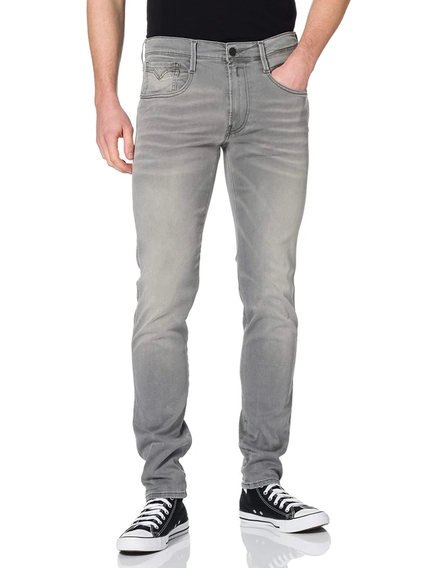 Replay Men's Anbass Hyperflex Re-Used Xlite Jeans, 095 Super Light Grey, 34W / 32L