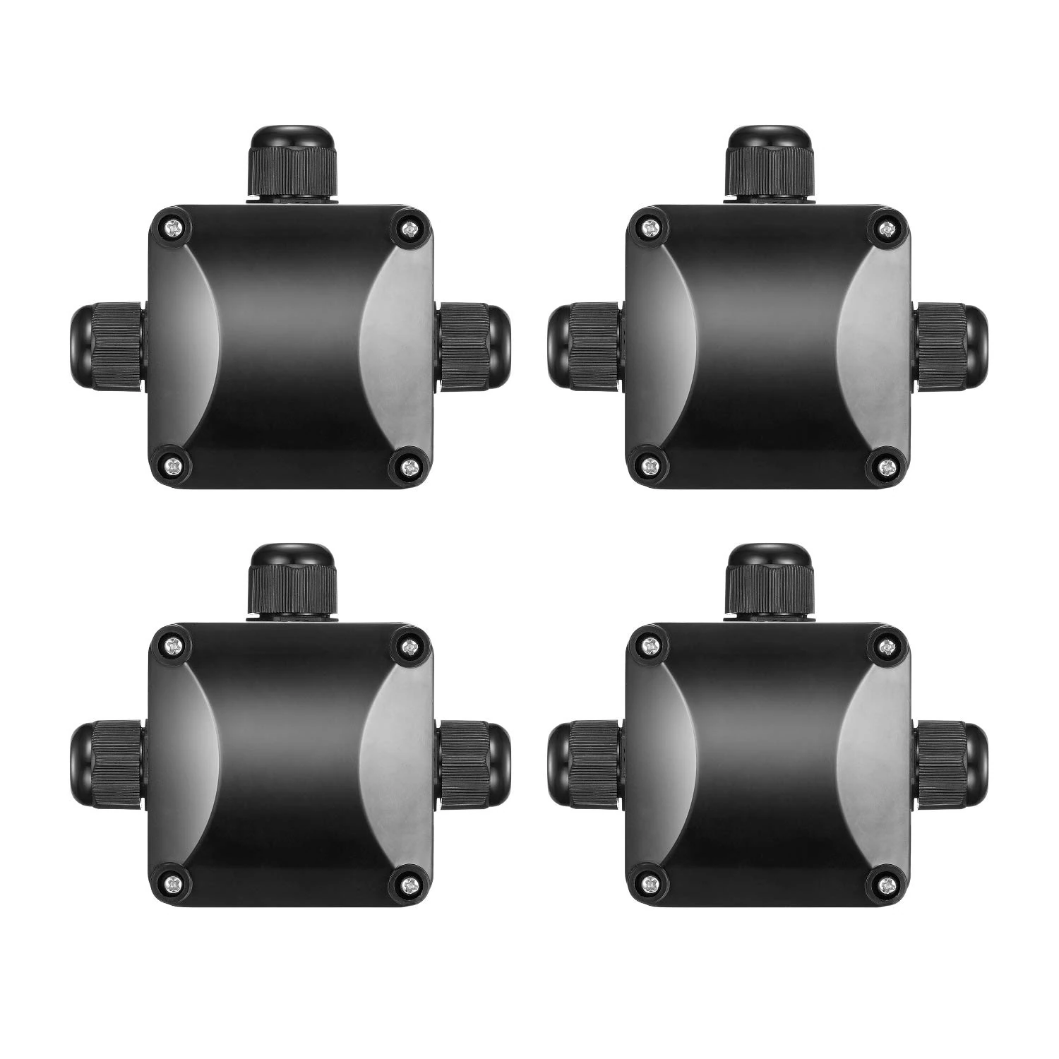 4PCS Waterproof Junction Boxes, Black IP68 3-Way Cable Connectors, Ø5.5mm-10.2mm Outdoor Lighting Cable Junction Box