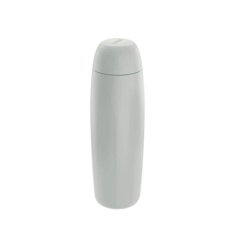 Alessi Food à porter SA05 G, Double wall thermo insulated bottle in coloured 18/10 stainless steel, grey and thermoplastic resin. Infuser and strainer in 18/10 stainless steel. - Image 1