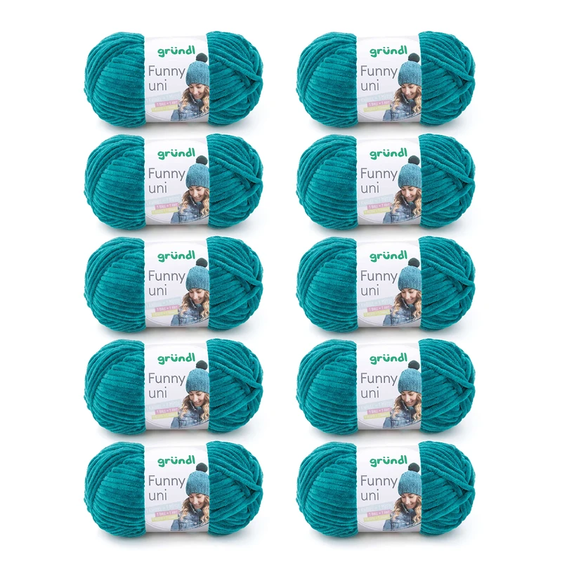 Gründl Funny Plain Soft Chenille Wool for Crocheting, Chenille Yarn Made of 100% Polyester, 10 Balls (100 g/120 m, Needle Size: 5-6), Petrol
