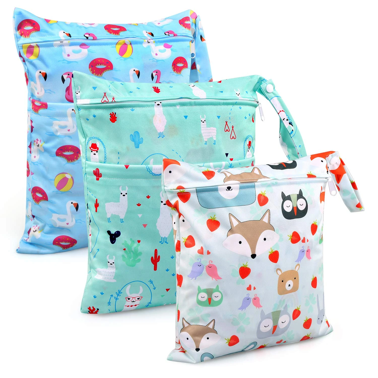 BelleStyle Diaper Bag, 3 PCS Wet Dry Bag, Reusable Produce Bags, Waterproof Washable Hanging Large Two Zippered Pockets for Baby Diaper Travel Beach Pool Daycare Gym Bag (Blue)