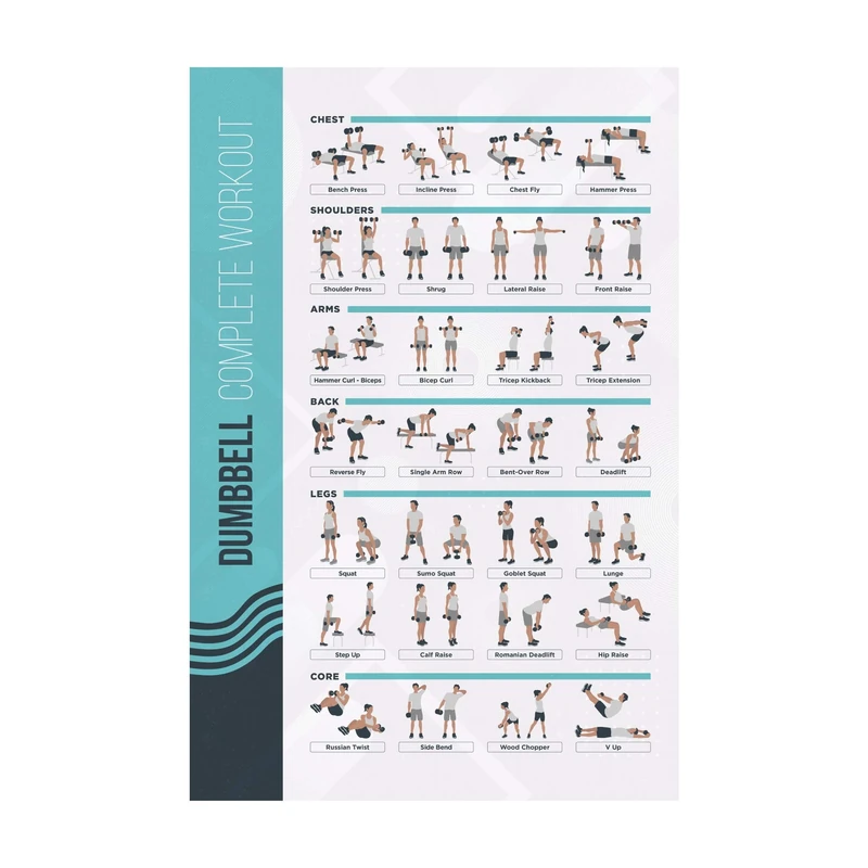 FitMate Dumbbell Workout Exercise Poster - Workout Routine with Free Weights, Home Gym Decor, Room Guide (42 x 63 cm)