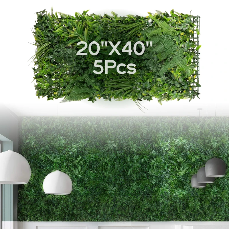 NatraHedge Artificial Rainforest Living Wall Vertical Garden for Outdoor Hedge Installments or Indoor Decor (5 Pack) 28 SQF - Image 1