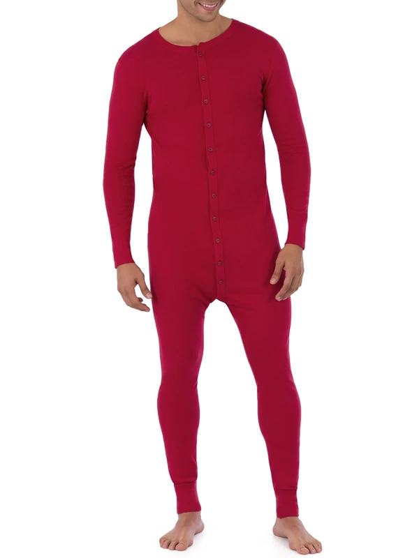 Fruit of the Loom Men's Premium Thermal Union Suit Pajama Bottom, Red, Large