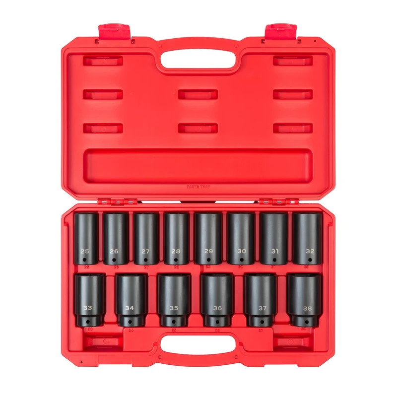TEKTON 1/2 Inch Drive Deep 6-Point Impact Socket Set, 14-Piece (25-38 mm) | SID92333