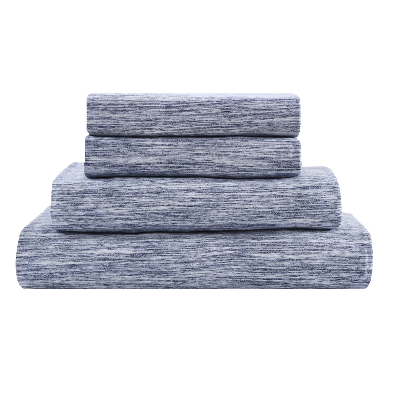 Brielle Home Cotton Jersey Knit (T-Shirt) Sheet Set, King, Melange DK Blue - Image 1