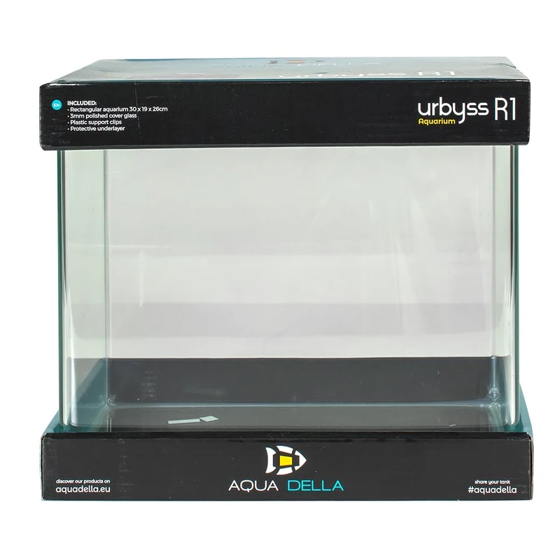 Aqua Della Urbyss Rectangular Aquarium, 30 x 19 x 25 cm, Curved Glass, 5 mm, Polished Protective Plastic Glass, Mat