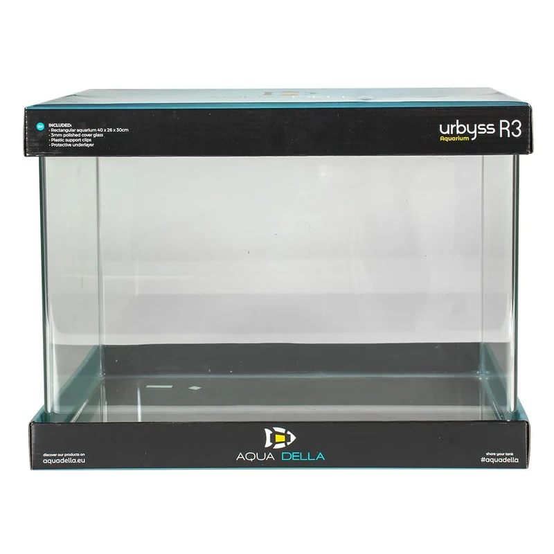 Aqua Della Urbyss Rectangular Aquarium, 40 x 26 x 30 cm, Curved Glass, 5 mm Protective Glass, Plastic Protection Mat