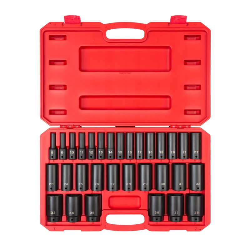 TEKTON 1/2 Inch Drive Deep 6-Point Impact Socket Set, 31-Piece (8-38 mm) | SID92335