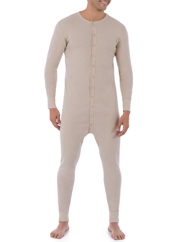 Fruit of the Loom Men's Premium Thermal Union Suit Pajama Bottom, Oatmeal, L UK