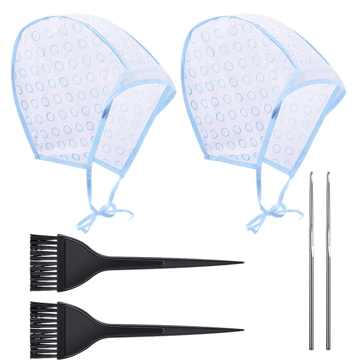 Hair Coloring Highlighting Cap, 2 Hair Disposable Tipping Frosting Cap with 2 Hook and Hair Coloring Brush for Dyeing Hair Salon Home Use