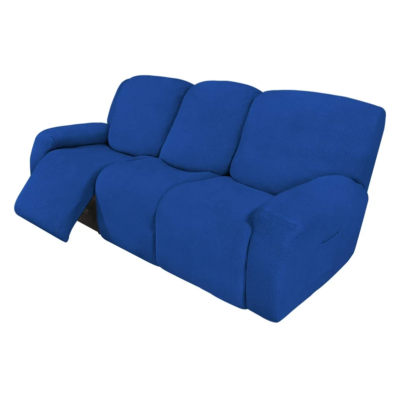 Easy-Going 8 Pieces Recliner Sofa Stretch Sofa Slipcover Sofa Cover Furniture Protector Couch Soft with Elastic Bottom Kids, Spandex Jacquard Fabric Small Checks Classic Blue