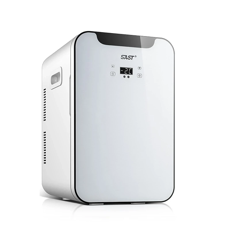 Electric Heater 25L Mini Fridge with Digital Display Cooling and Warming Function Portable Car Refrigerator for Travel Outdoor & Home Use (Cyan/champagne Gold)