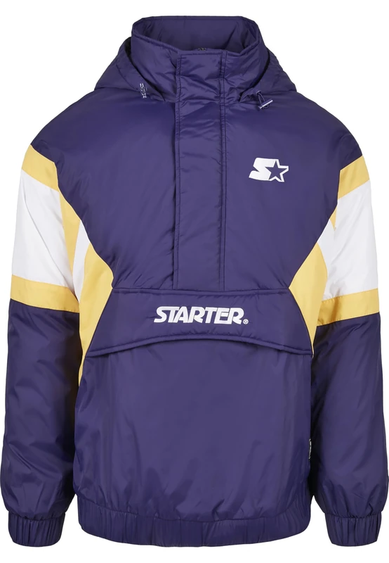 STARTER BLACK LABEL Men's Starter Colour Block Half Zip Retro Jacket, Starter Purple/Wht/Buff Yellow, XL