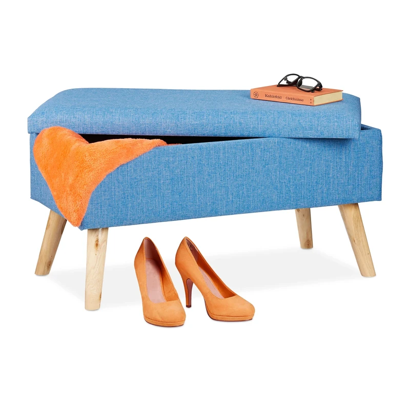 Relaxdays Ottoman Storage Bench, Blue, 77 x 39 x 39 cm