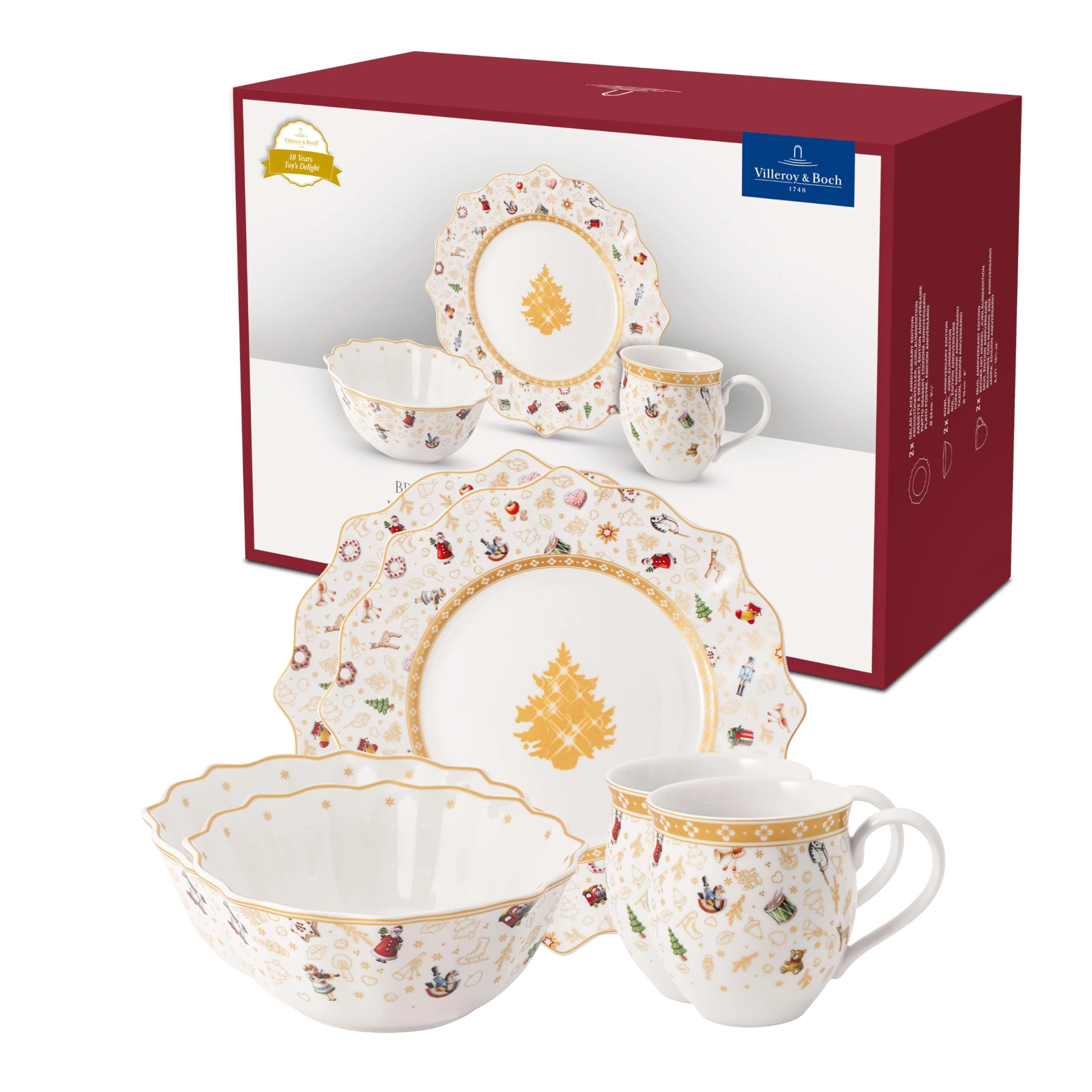 Villeroy & Boch – Toy's Delight Breakfast Set 6 Pieces for 2 People Yellow Anniversary Edition, Christmas Plates Toys, Christmas Bowls, Christmas Mug, Xmas Toys, Tableware, Premium Porcelain