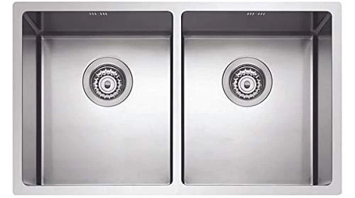 Plados SL7420 Kitchen Sink in Satin Stainless Steel with Two Basins for Undermount Installation