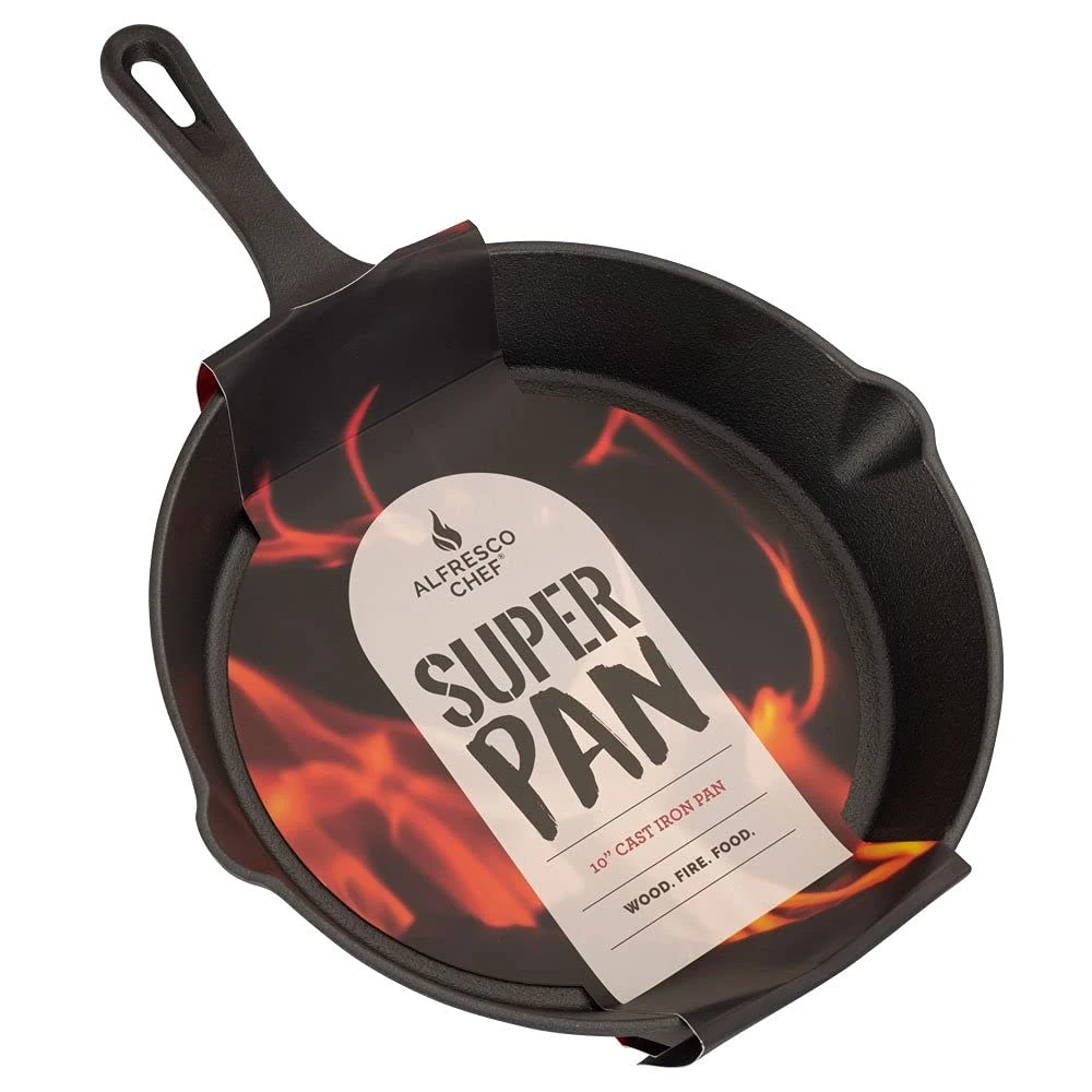 ALFRESCO CHEF 10 Inch Cast Iron Pan for Searing, Frying or Roasting - Ideal for use in an Outdoor Oven, Open Campfire or Conventional Oven.
