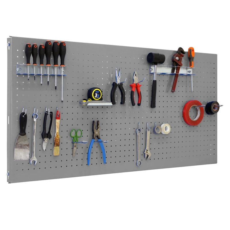 Simon Rack Tool Pegboard with 17 accesories, 600x900x35, Metal Pegboard, Grey - Panel Click