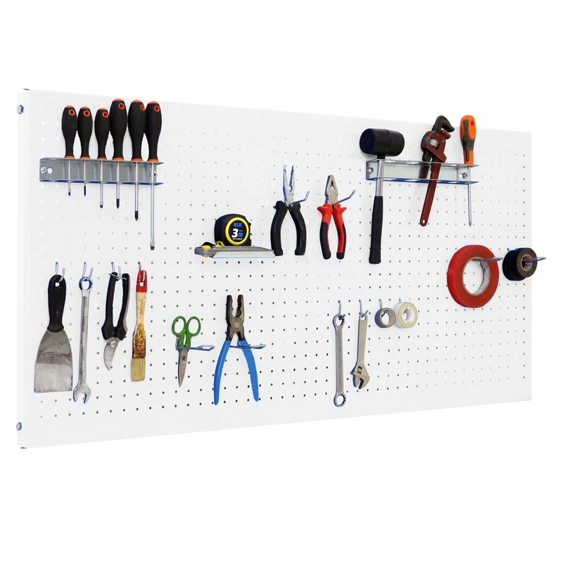 Simon Rack Tool Pegboard with 17 accesories, 400x1200x35, Metal Pegboard, White - Panel Click