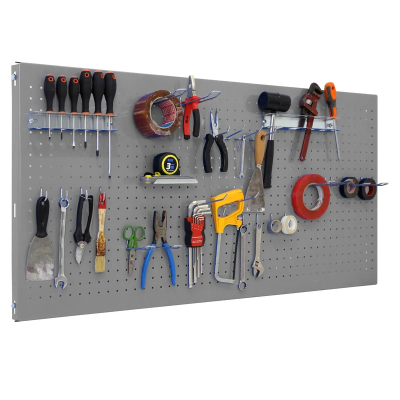Simon Rack Tool Pegboard with 25 accesories, 400x1200x35, Metal Pegboard, Grey - Panel Click