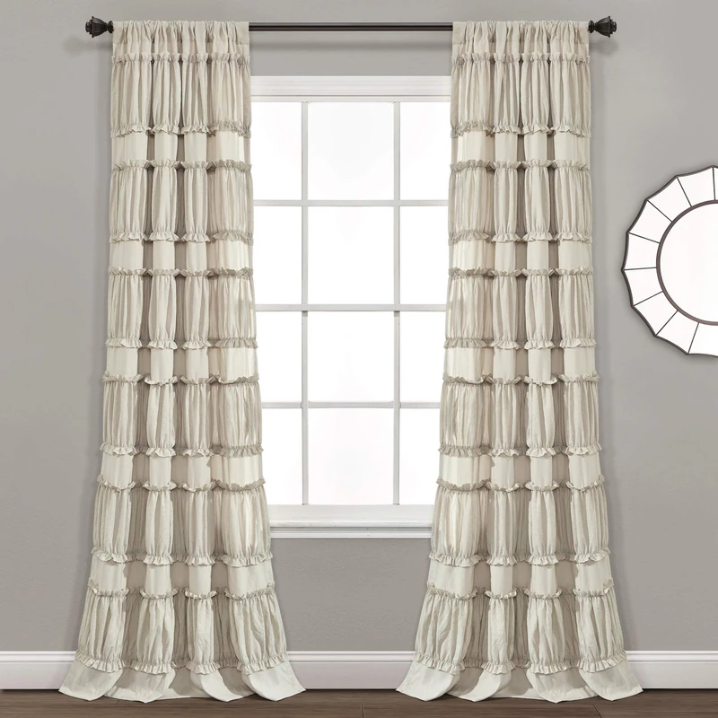 Lush Decor Nova Ruffle Window Curtain Panel Pair, 42" W x 84" L, Neutral