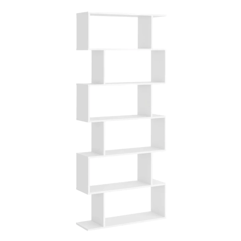 HOMCOM Bookcase, 6 Tier Shelf S Shaped Bookshelf, Storage Unit, Display Shelf for Living Room, Bedroom, Home Office, Plant, White