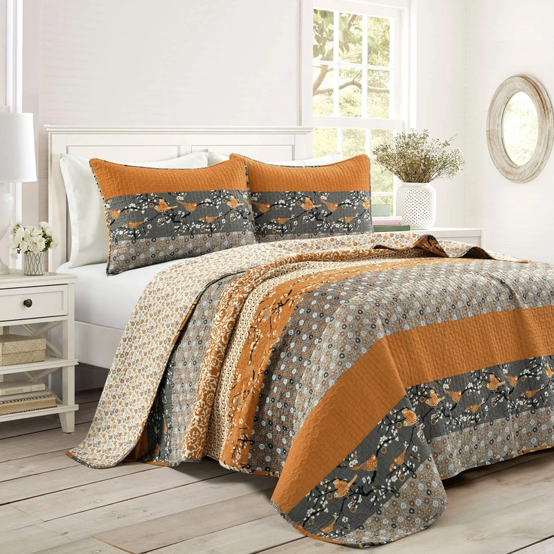 Lush Decor Royal Empire 3 Piece Quilt Set, Yellow & Gray, Full Queen