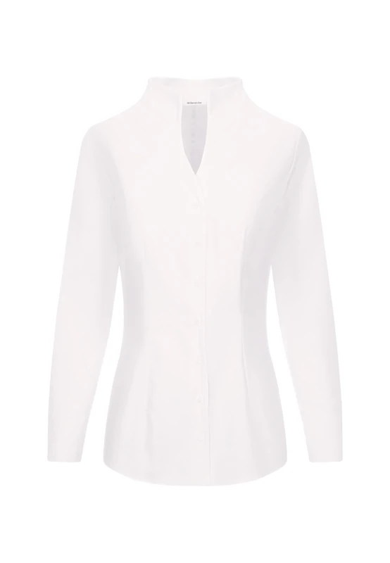 Seidensticker Women's Blouse - City Blouse - Easy to Iron - Goblet Collar Blouse - Slim fit - Long Sleeve - 100% Cotton White