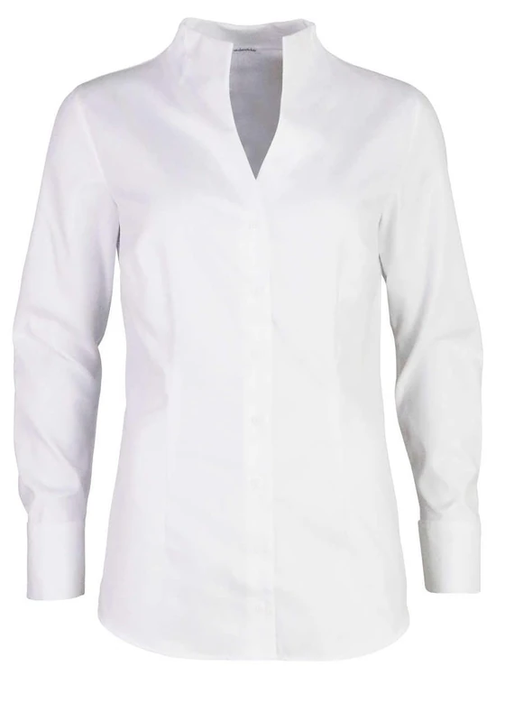 Seidensticker Women's Blouse - City Blouse - Easy to Iron - Goblet Collar Blouse - Slim fit - Long Sleeve - 100% Cotton White