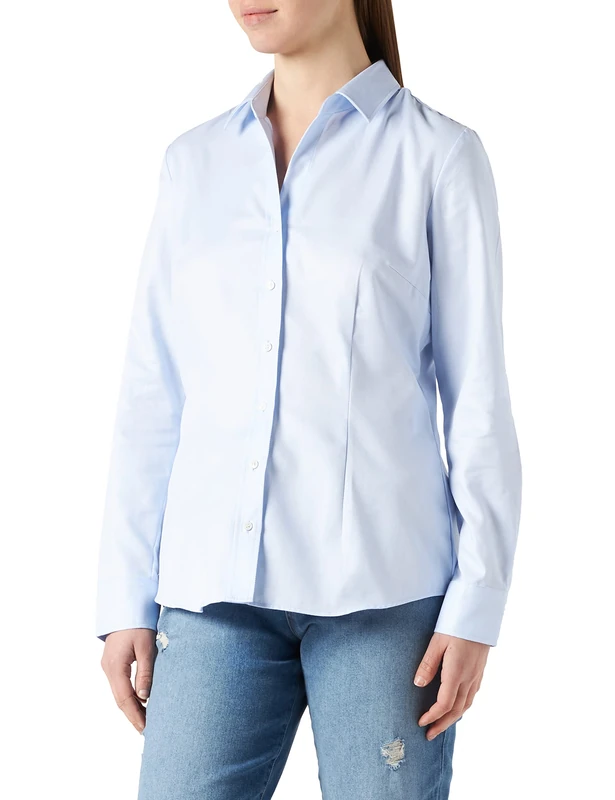 Seidensticker Women's Blouse - City Blouse - Easy to Iron - Shirt Collar - Slim fit - Long Sleeve - 100% Cotton Lightblue