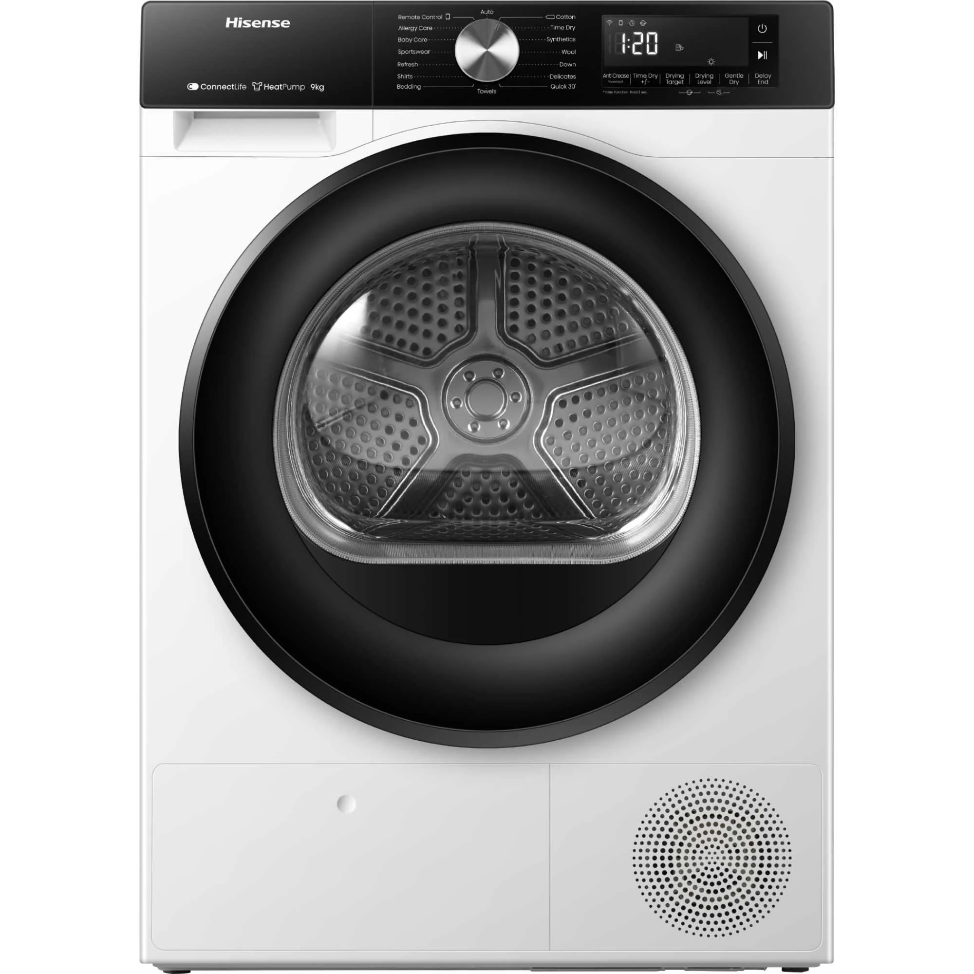 Hisense DH3S902BW3 - Dryer, 9 kg, Auto Drying, Quick Drying, Anti-Wrinkle Drying, Allergy Care Drying, Anti-Tangle Drying, Drying Rack, White