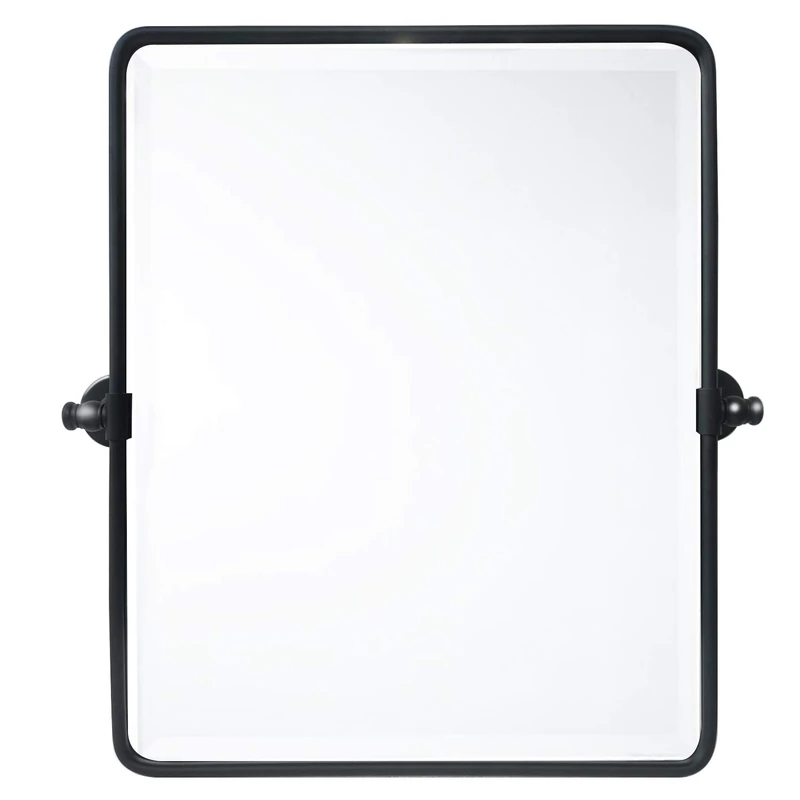 20 x 24 ‘’ Farmhouse Black Metal Framed Pivot Rectangle Bathroom Mirror Rounded Rectangluar Tilting Beveled Vanity Mirrors for Wall Décor