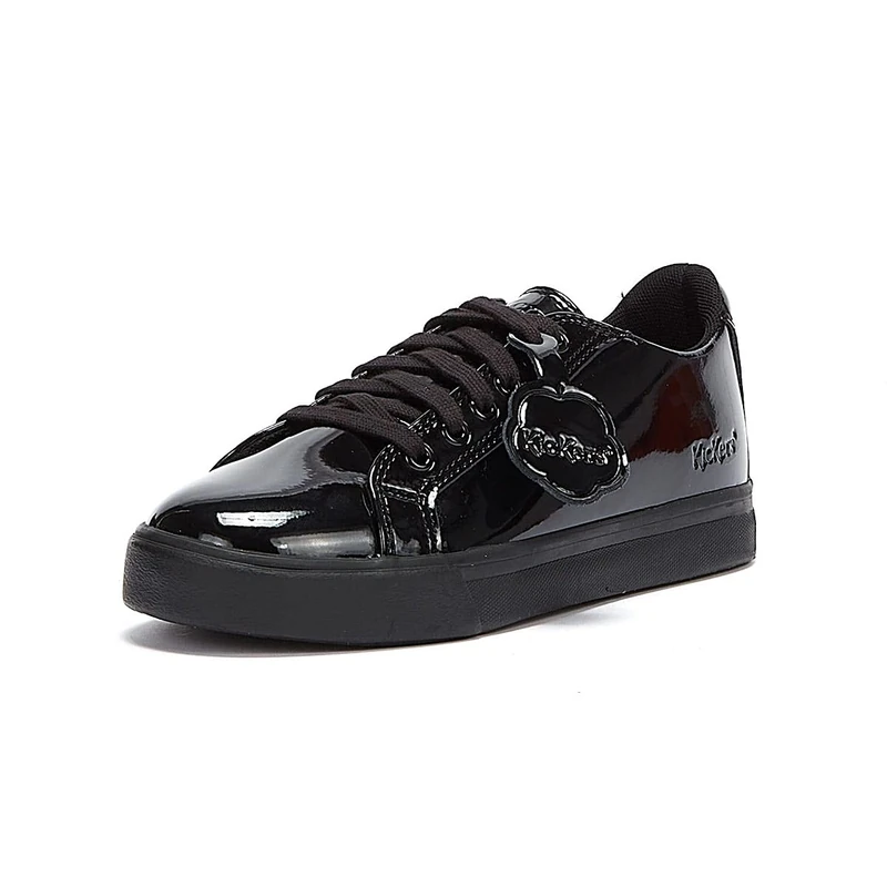 Kickers Girl's Tovni Lacer Patent Leather Trainer | Sporty Sneaker-Inspired Style | Secure Lace-Up Fit, Cushioned for All-Day Wear, Black, 12.5 UK Child