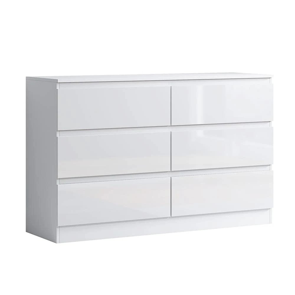FWStyle Modern 6 Drawer Chest, 40 cm Length x 120 cm Width x 77 cm Height, White Gloss