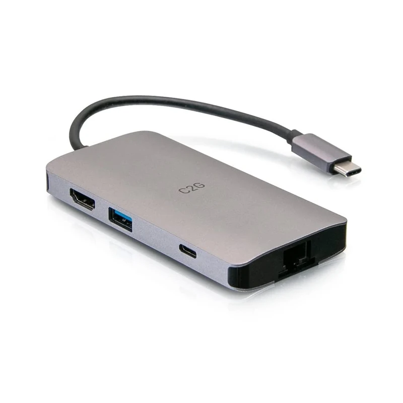 C2G USB C 8-in-1 Mini Docking Station with HDMI, 2x USB-A, Ethernet, SD Card Reader, and USB-C Charging, Power Delivery up to 100W, 4K Resolution @ 30Hz