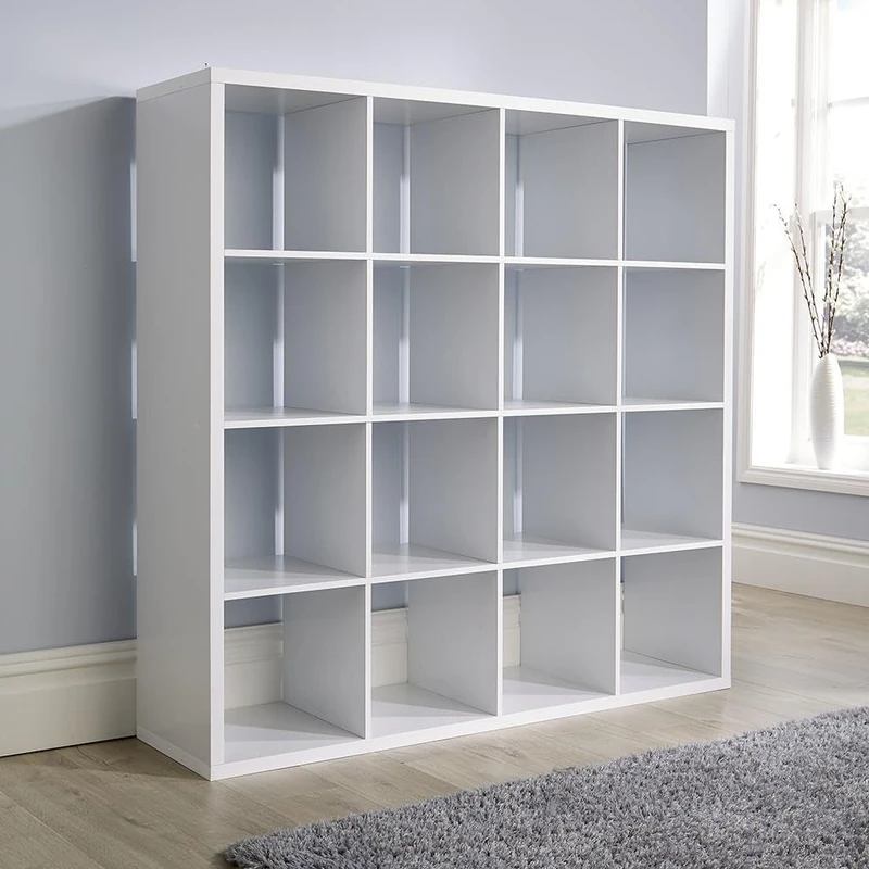 Home Source Chunky Storage Cube Bookcase Wooden Display Unit, White, 16 Shelf
