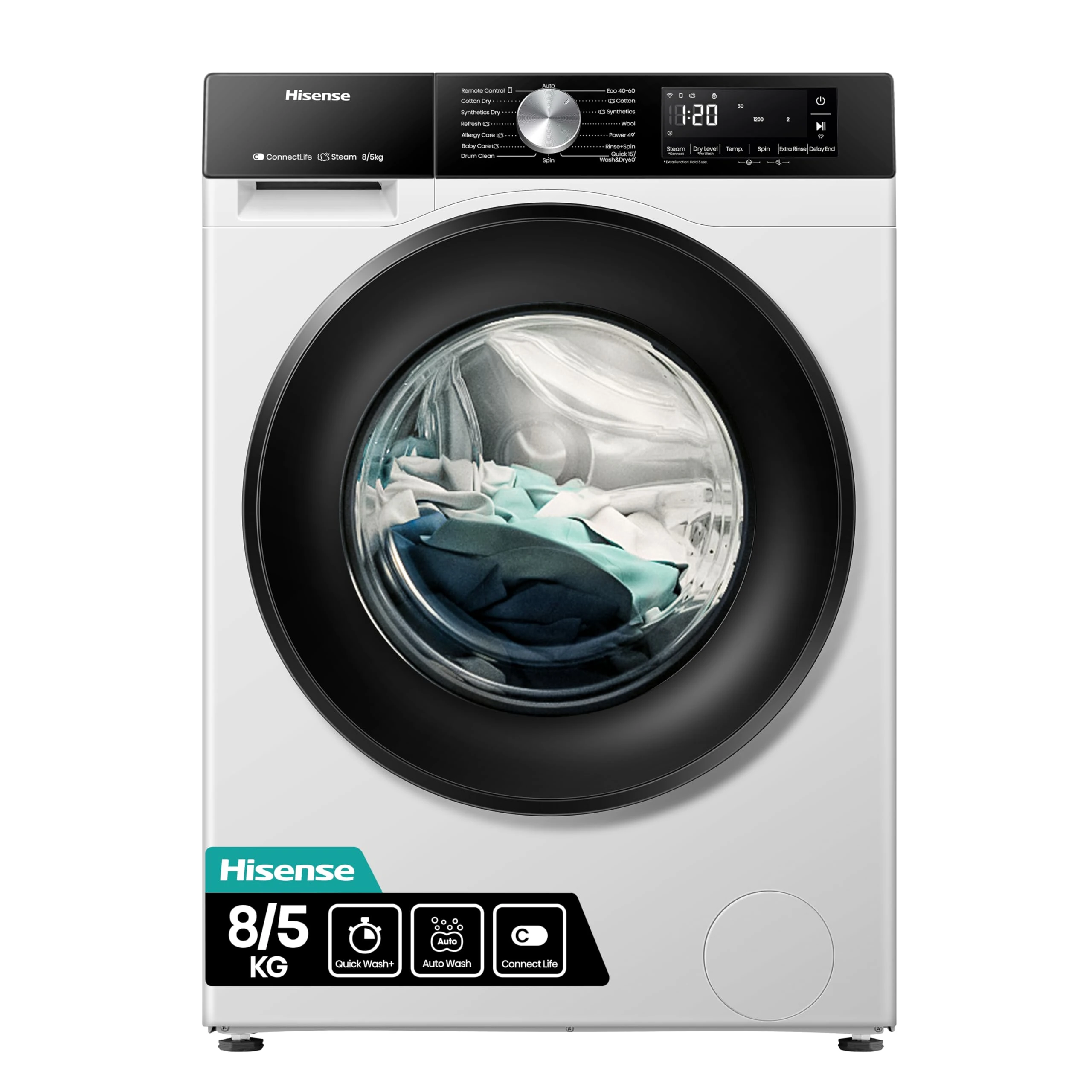 Hisense 3S Series WD3S8043BW3 Wifi Connected 8Kg / 5Kg Washer Dryer with 1400 rpm - White - A/D Rated