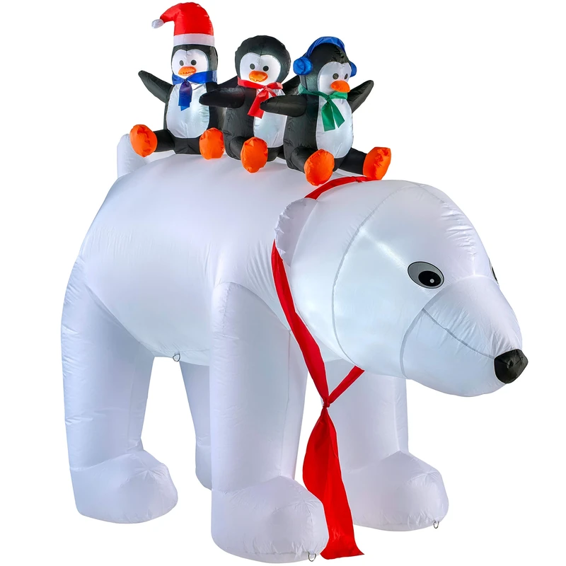 WeRChristmas Inflatable Christmas Polar Bear with 3 Penguins Decoration, White, 6 ft