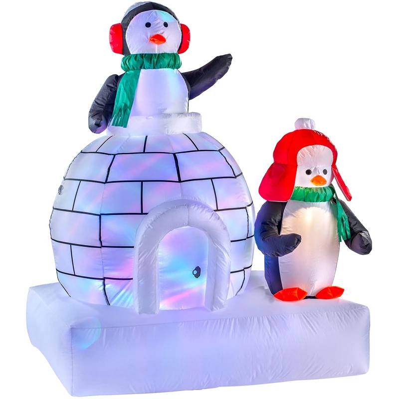 WeRChristmas Inflatable Christmas Penguin Family and Igloo Colour Changing Light Decoration, White, 5 ft, WRC-9553