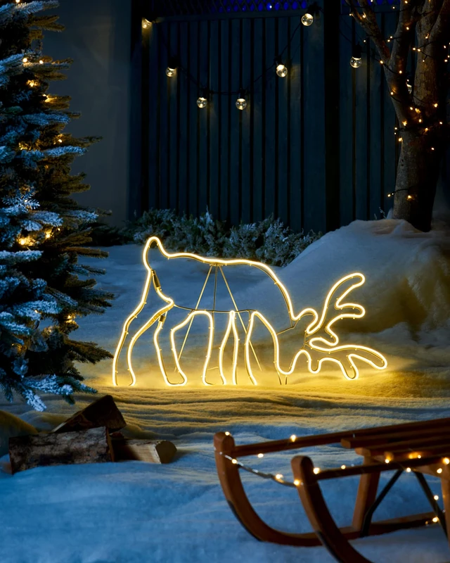 WeRChristmas Grazing Reindeer Silhouette Christmas Decoration, Warm White, 82 cm