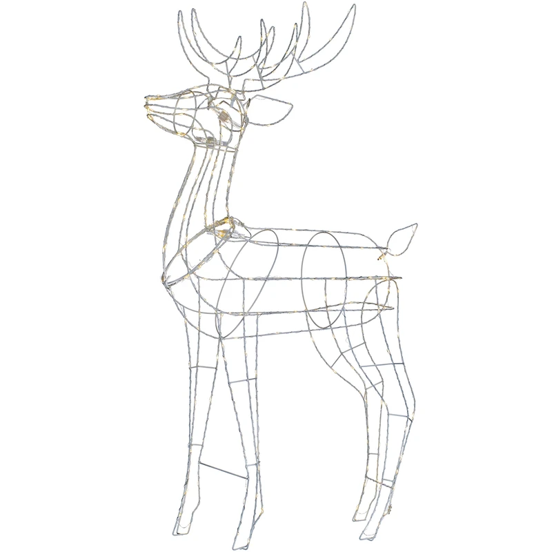 WeRChristmas 3D Metal Standing Stag Reindeer Silhouette Christmas Decoration, Warm White, 110 cm