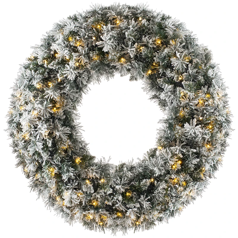WeRChristmas Pre-Lit Snow-Flocked Majestic Wreath with 100 Warm White LED Lights, 1 m - Image 1