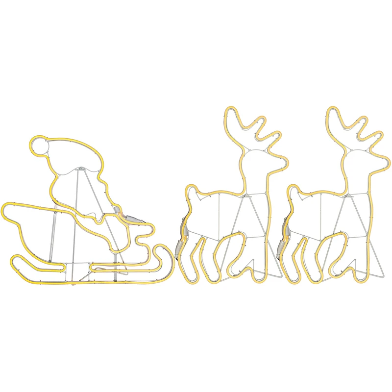 WeRChristmas Twin Reindeers with Santa Sleigh, Double-Sided Neon Rope Light, Warm White, 2.6 m