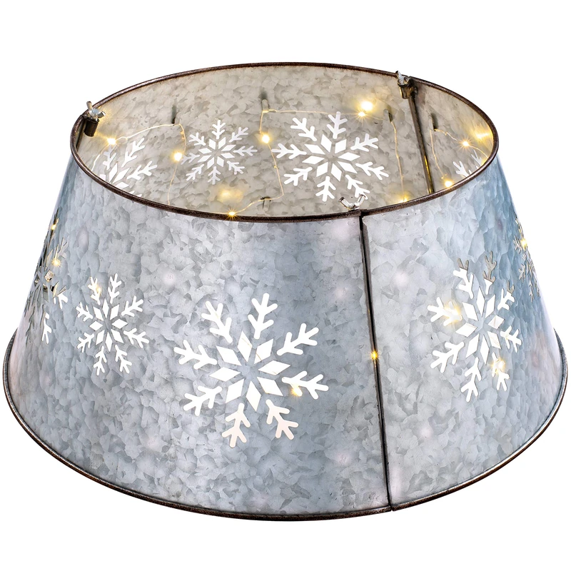 WeRChristmas Metal Christmas Tree Collar with Pre-Lit Snowflake Design, Silver, 55 cm