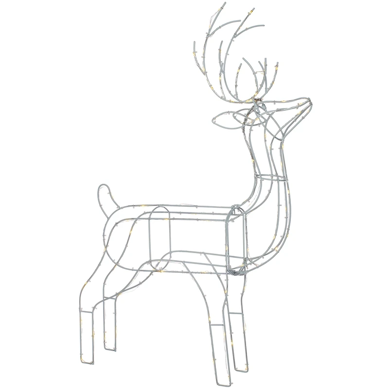 WeRChristmas 3D Standing Reindeer Silhouette Christmas Decoration, Warm White, 87 cm